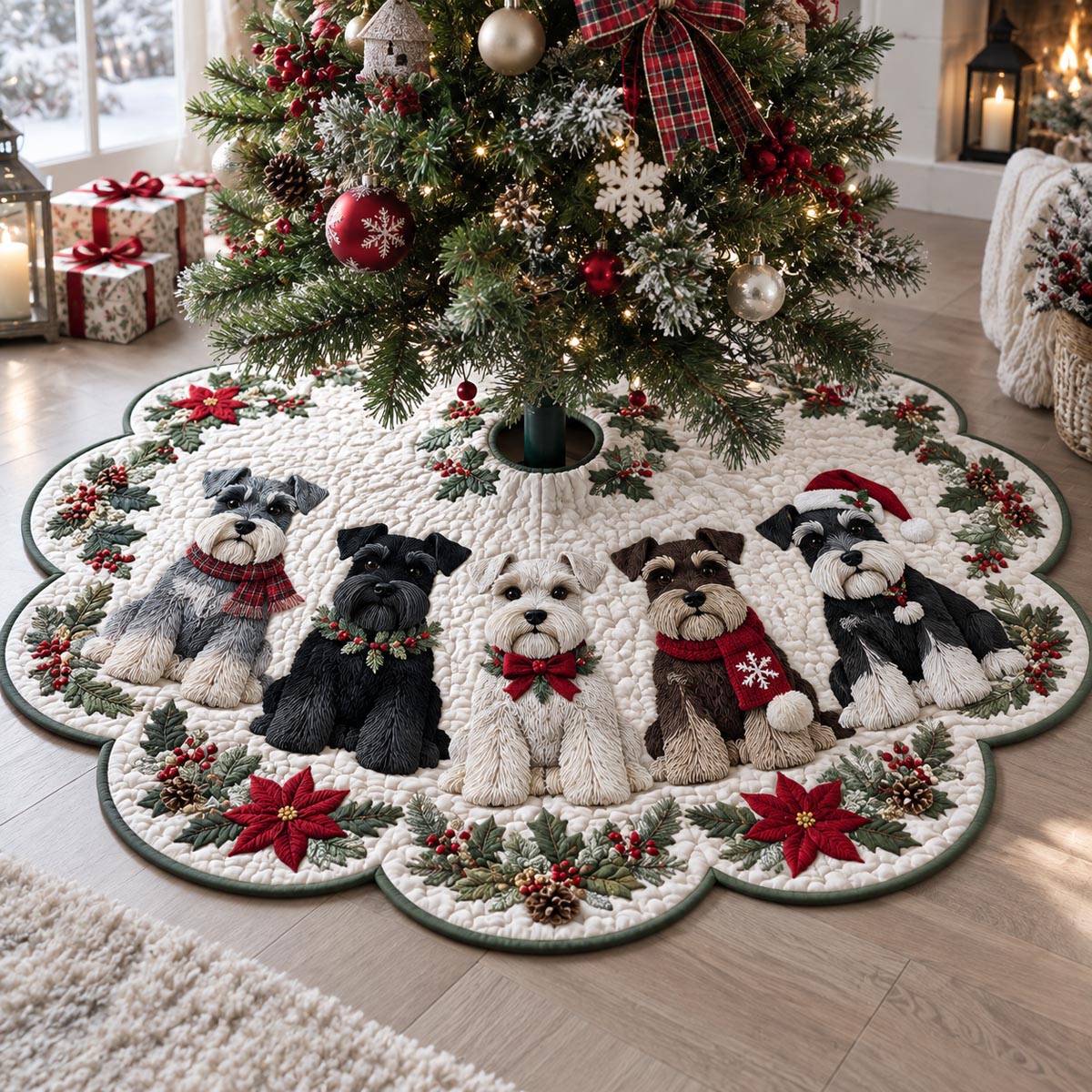 Holiday Paws Garden Custom Shape Christmas Quilted Tree Skirt TZL0DV118