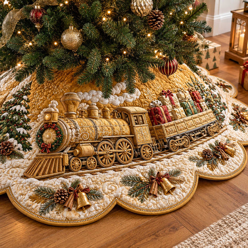 Holiday Train Custom Shape Christmas Quilted Tree Skirt TZL0TD125