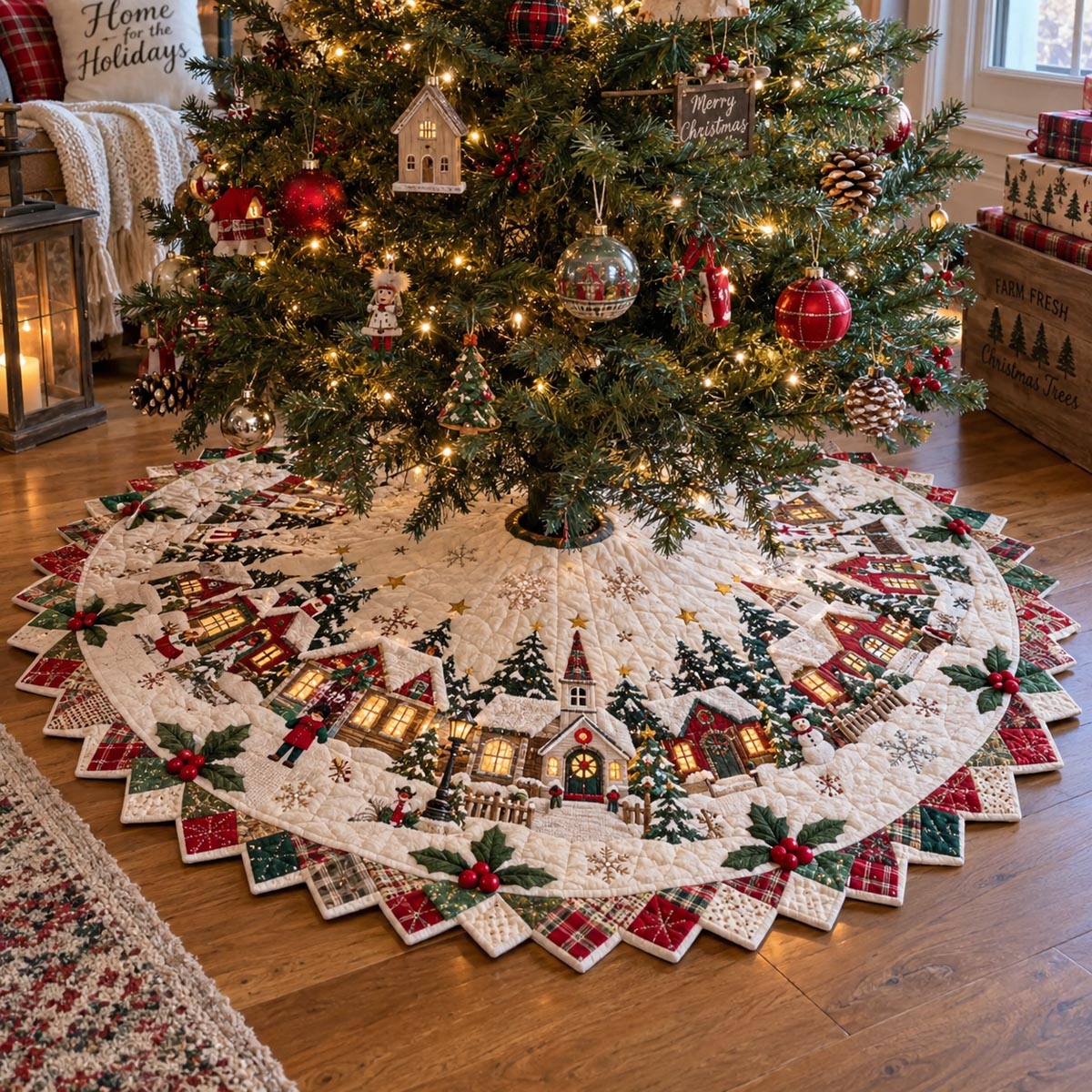 Holiday Village Medallion Custom Shape Christmas Quilted Tree Skirt TZL0DV180