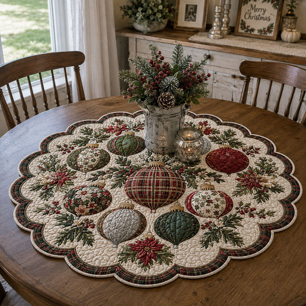 Holly Berry Christmas Custom Shape Quilted Table Topper TZL0PT0180