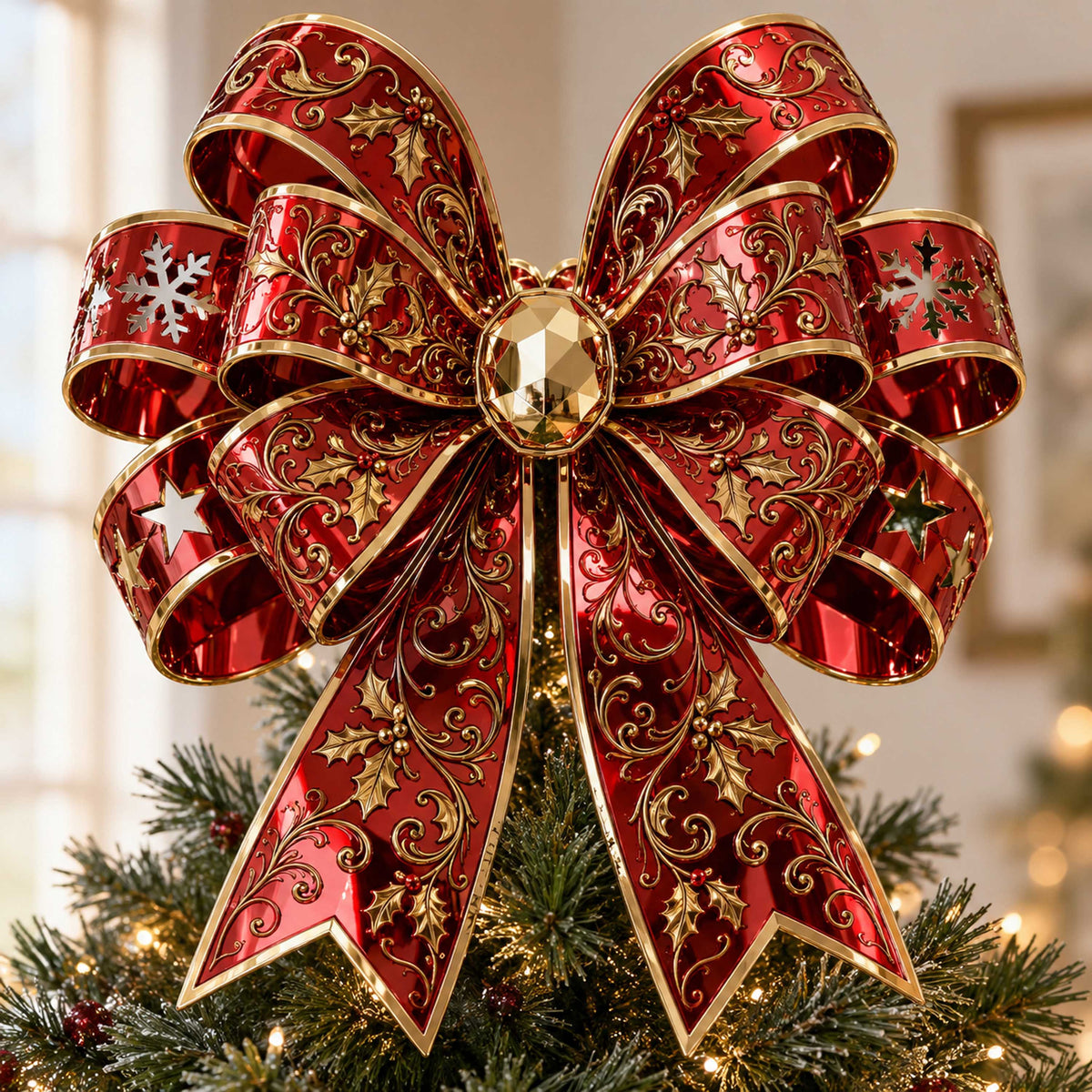Holly Bow Christmas Tree Topper TZL0TD47