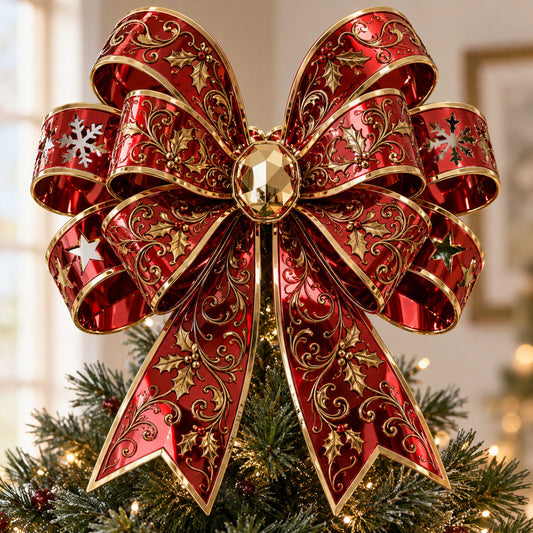 Holly Bow Christmas Tree Topper TZL0TD47