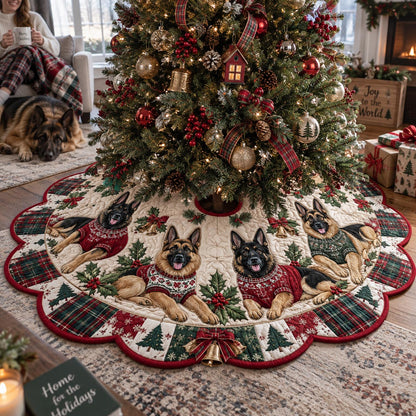 Holly German Shepherd Custom Shape Christmas Quilted Tree Skirt TZL0DV143
