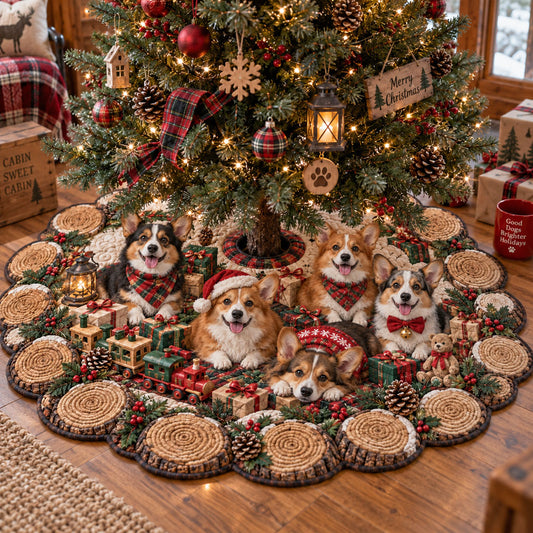 Holly Jolly Corgis Custom Shape Christmas Quilted Tree Skirt TZL0PT0399