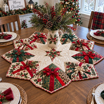 Holly Jolly Patchwork Custom Shape Quilted Table Topper TZL0PT0352