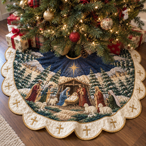 Holy Bethlehem Custom Shape Christmas Quilted Tree Skirt TZL0TV063