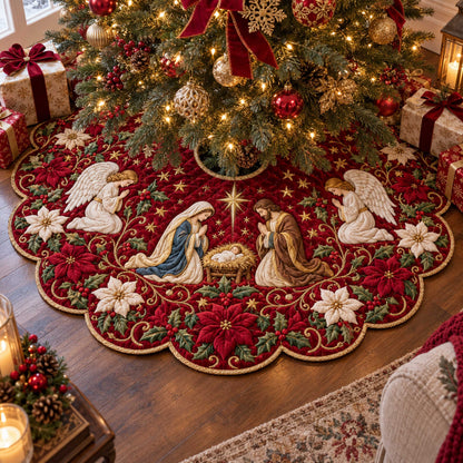 Holy Family Custom Shape Christmas Quilted Tree Skirt TZL0TD13