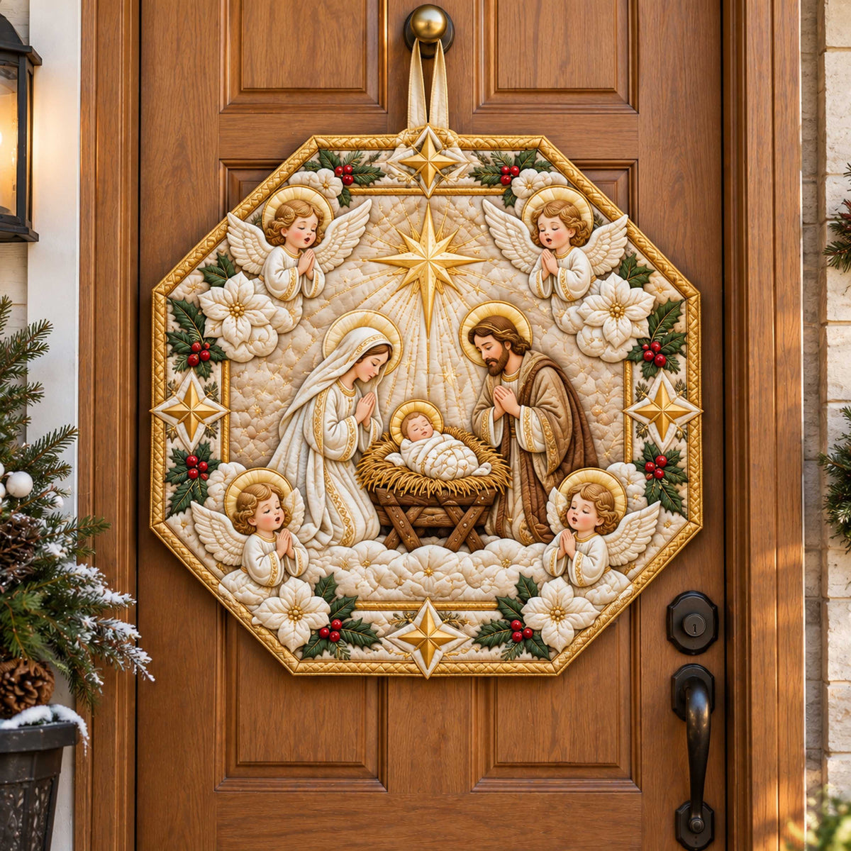Holy Family Custom Shape Quilted Door Hanger TZL0TD82