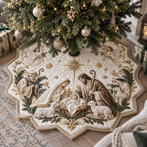 Holy Family Star Custom Shape Christmas Quilted Tree Skirt TZL0DV060