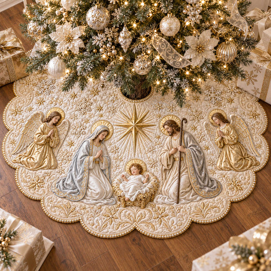 Holy Nativity Custom Shape Christmas Quilted Tree Skirt TZL0TD09