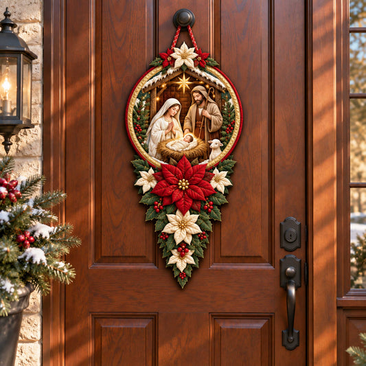 Holy Nativity Custom Shape Quilted Door Hanger TZL0TD70