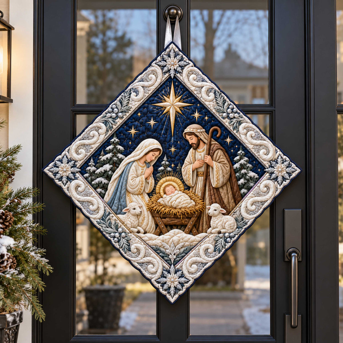 Holy Nativity Custom Shape Quilted Door Hanger TZL0TD79