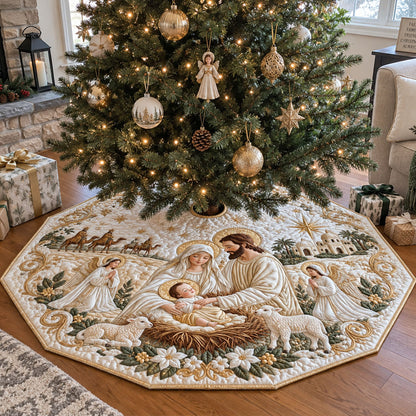 Holy Night Peace Custom Shape Christmas Quilted Tree Skirt TZL0PT0243