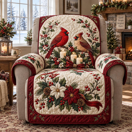 Ivory Cardinal Holiday Quilted Sofa Cover TZL0DV278
