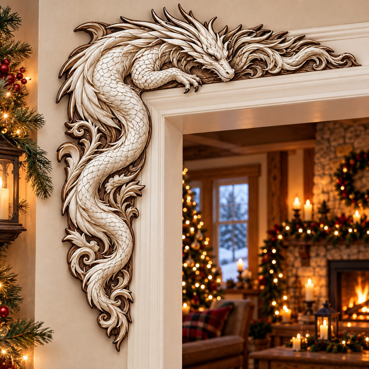 Ivory Frost Dragon Christmas Door Corner Sign TZL0PT0738