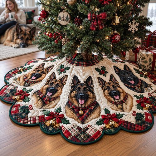 Ivory German Shepherd Custom Shape Christmas Quilted Tree Skirt TZL0DV139