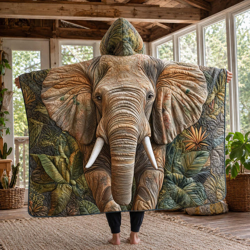 Jungle Elephant Quilted Hooded Blanket TZL0DV020