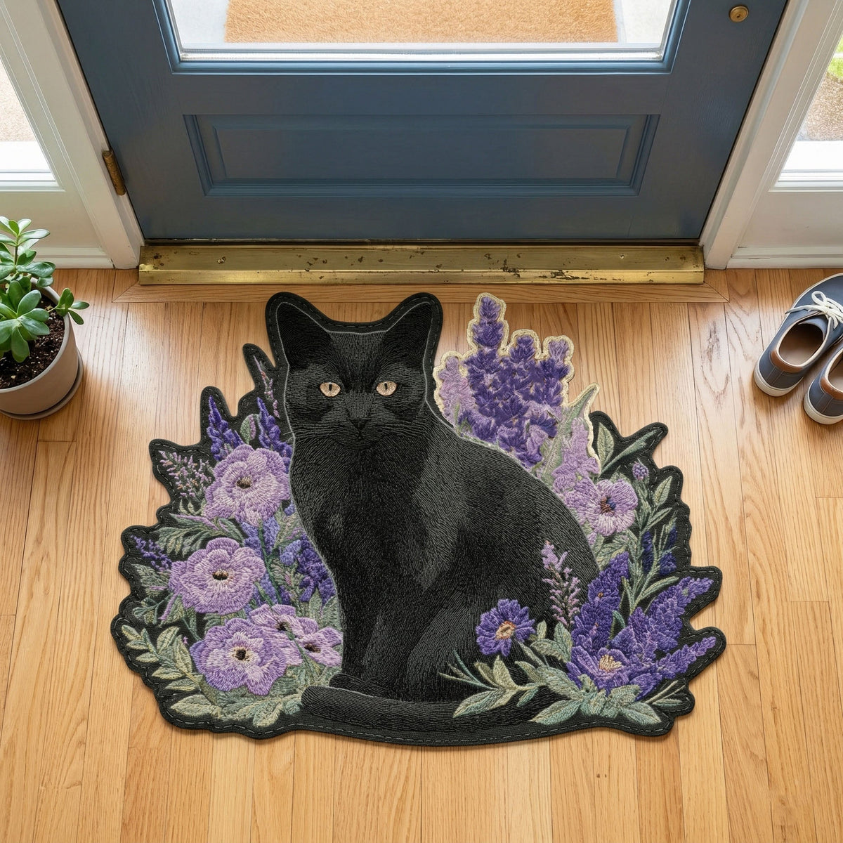 Lavender Cat Custom Shape Doormat NCU0NNT3091