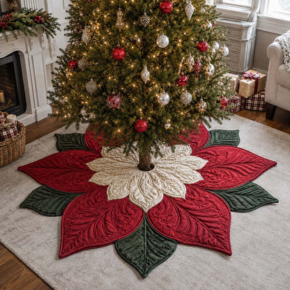 Layered Poinsettia Custom Shape Christmas Quilted Tree Skirt TZL0HH0025