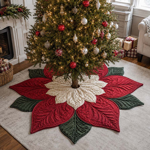 Layered Poinsettia Custom Shape Christmas Quilted Tree Skirt TZL0HH0025