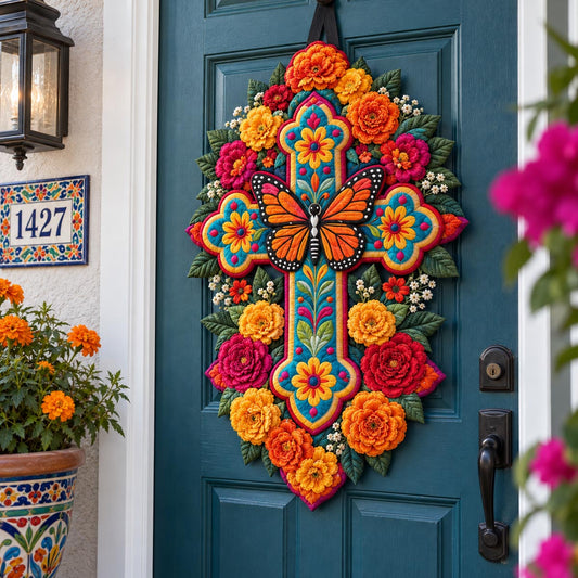 Marigold Cross Custom Shape Quilted Door Hanger TZL0DV084