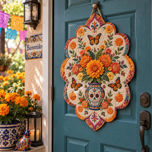 Marigold Skull Blossom Custom Shape Quilted Door Hanger TZL0DV088