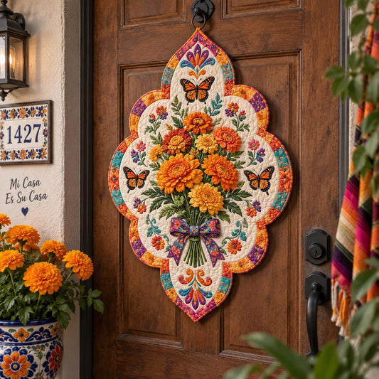 Marigold Skull Garden Custom Shape Quilted Door Hanger TZL0DV081