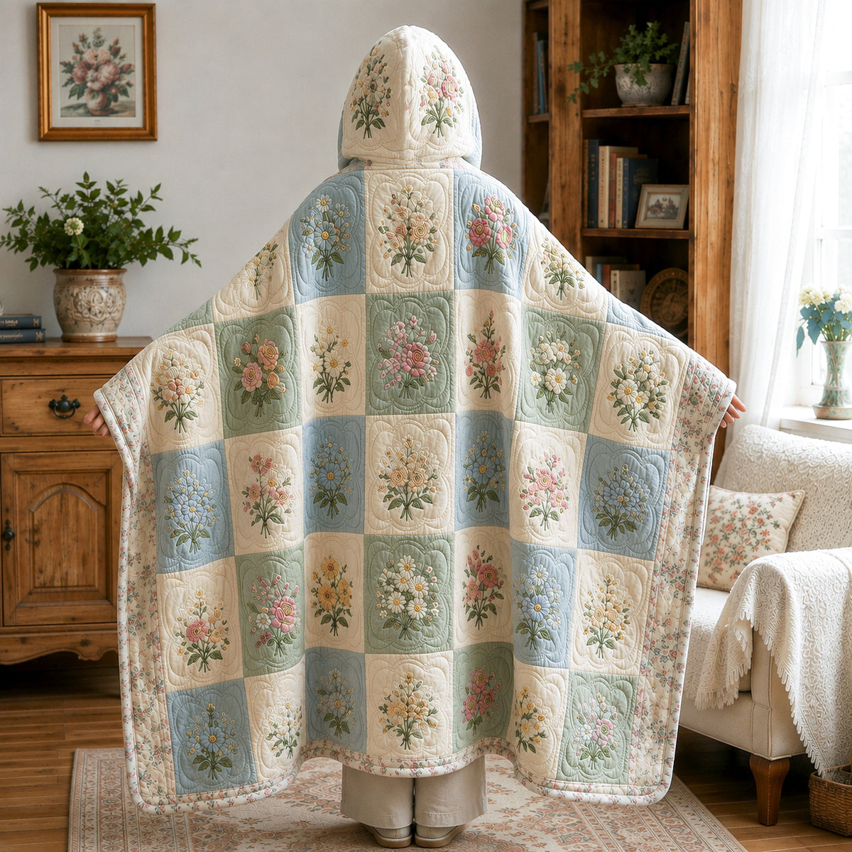 Meadow Bloom Quilted Hooded Blanket TZL0TV023