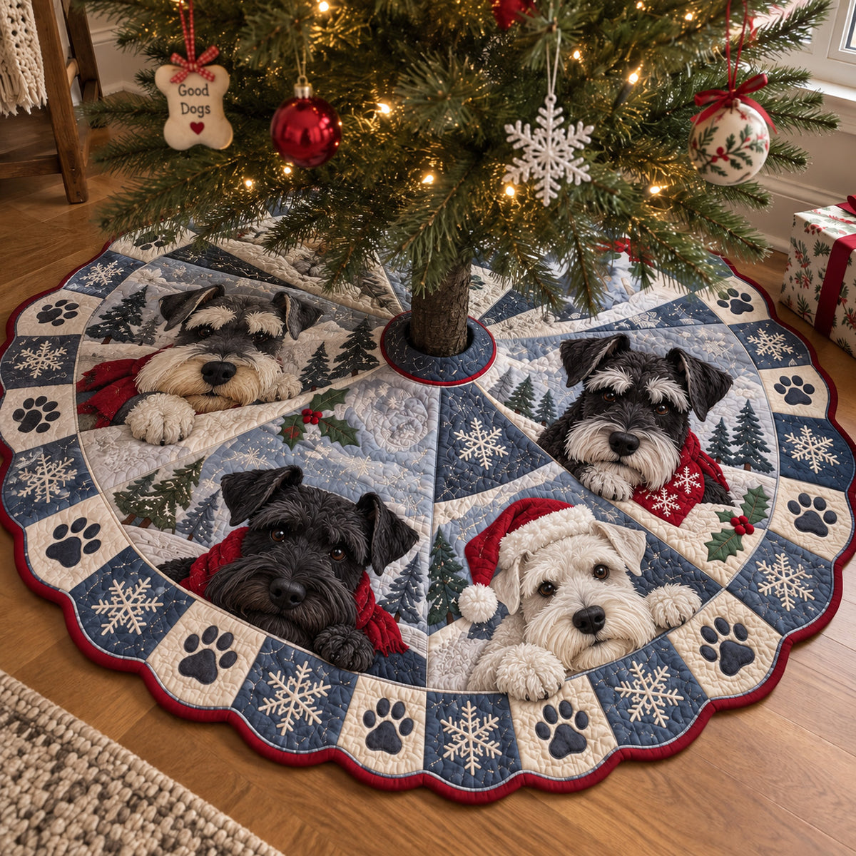Merry Bearded Paws Custom Shape Christmas Quilted Tree Skirt TZL0PT0314