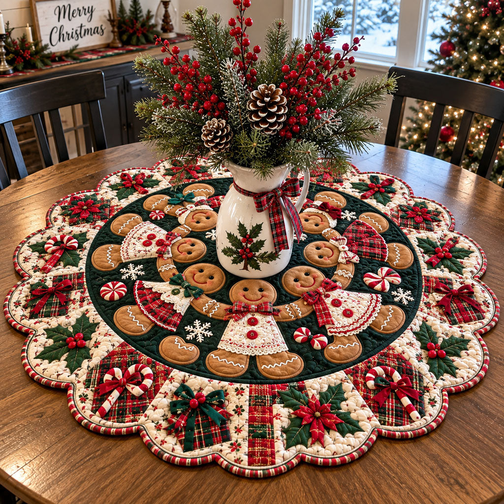 Merry Christmas Bloom Custom Shape Quilted Table Topper TZL0PT0353