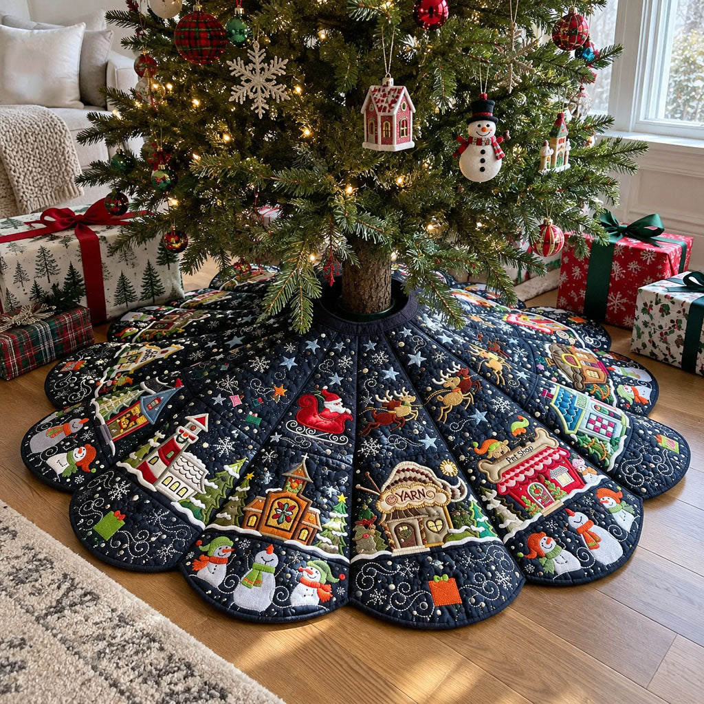 Merry Christmas Memories Custom Shape Christmas Quilted Tree Skirt TZL0PT0260
