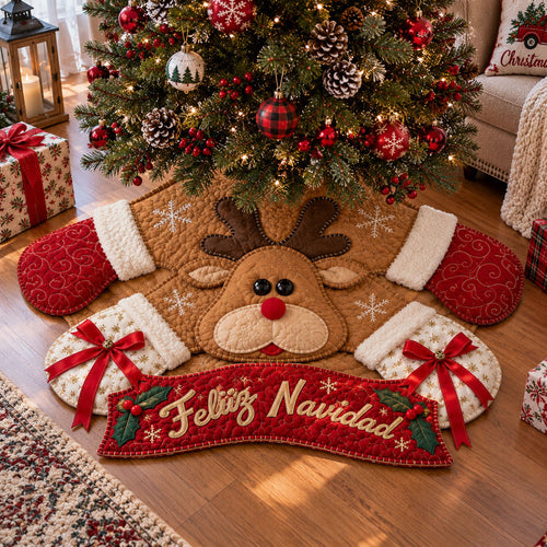 Merry Christmas Traditions Custom Shape Christmas Quilted Tree Skirt TZL0PT0292