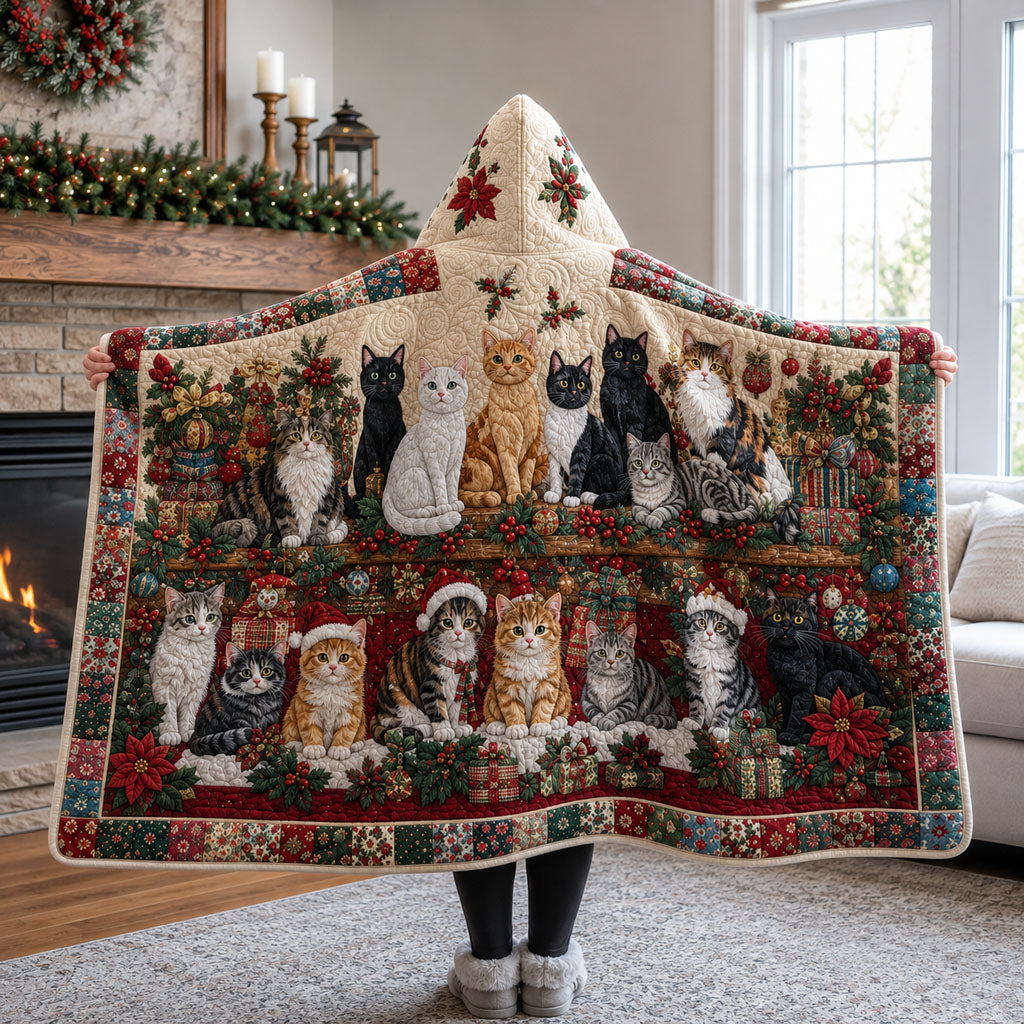 Merry Christmas Whiskers Quilted Hooded Blanket TZL0PT0153