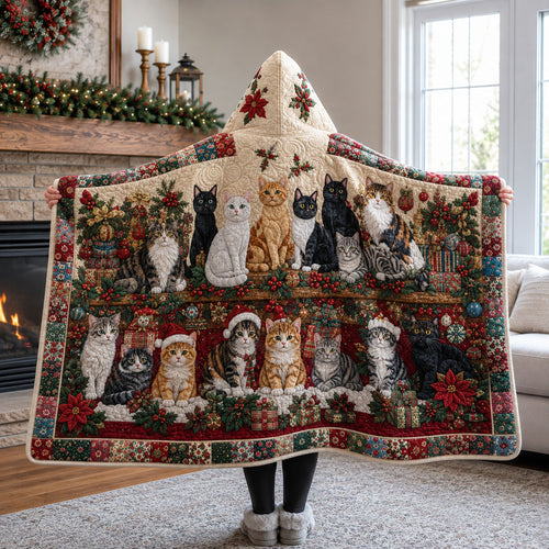 Merry Christmas Whiskers Quilted Hooded Blanket TZL0PT0153