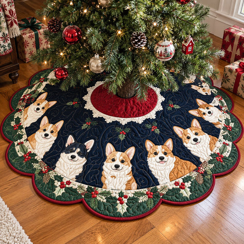 Merry Corgi Custom Shape Christmas Quilted Tree Skirt TZL0PT0400