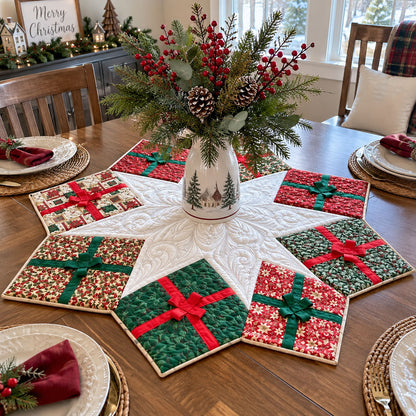 Merry Gift Box Medley Custom Shape Quilted Table Topper TZL0PT0354