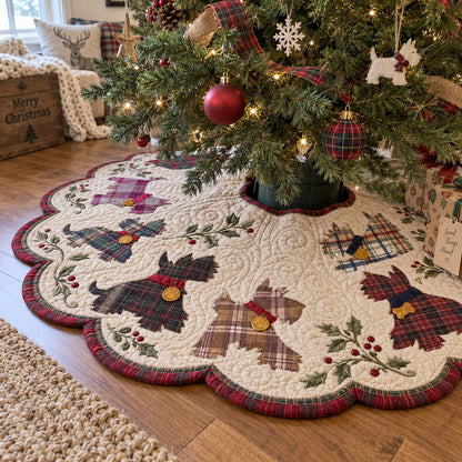 Merry Little Schnauzers Custom Shape Christmas Quilted Tree Skirt TZL0PT0315