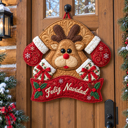 Merry Reindeer Welcome Custom Shape Quilted Door Hanger TZL0PT0302