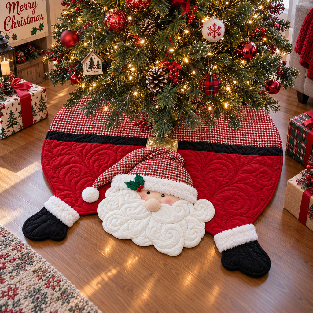 Merry Santa Custom Shape Christmas Quilted Tree Skirt TZL0PT0294