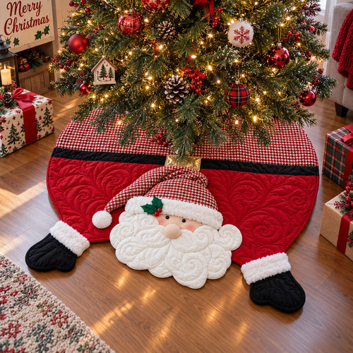 Merry Santa Custom Shape Christmas Quilted Tree Skirt TZL0PT0294