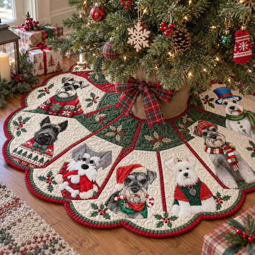Merry Schnauzer Custom Shape Christmas Quilted Tree Skirt TZL0PT0316