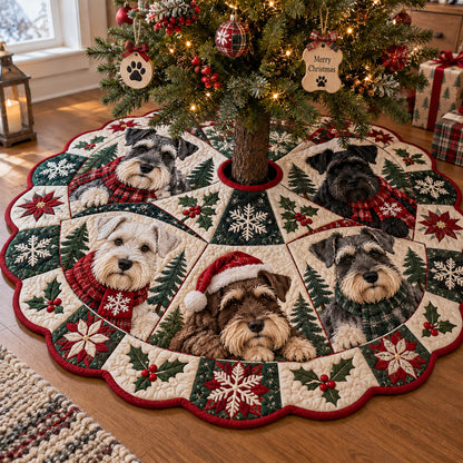 Merry Schnauzer Moments Custom Shape Christmas Quilted Tree Skirt TZL0PT0317