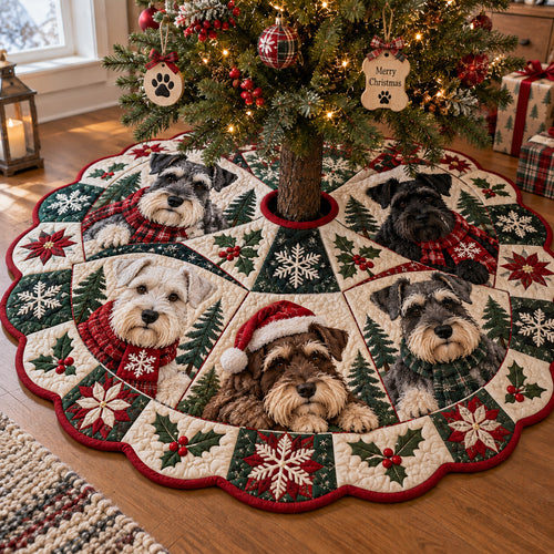 Merry Schnauzer Moments Custom Shape Christmas Quilted Tree Skirt TZL0PT0317