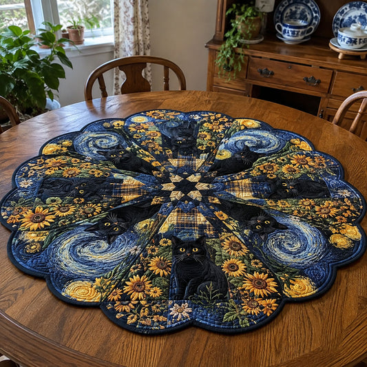 Midnight Garden Cats Custom Shape Quilted Table Topper TZL0PT0033