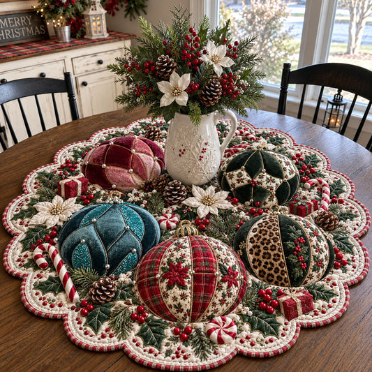 Midnight Porcelain Christmas Custom Shape Quilted Table Topper TZL0PT0374