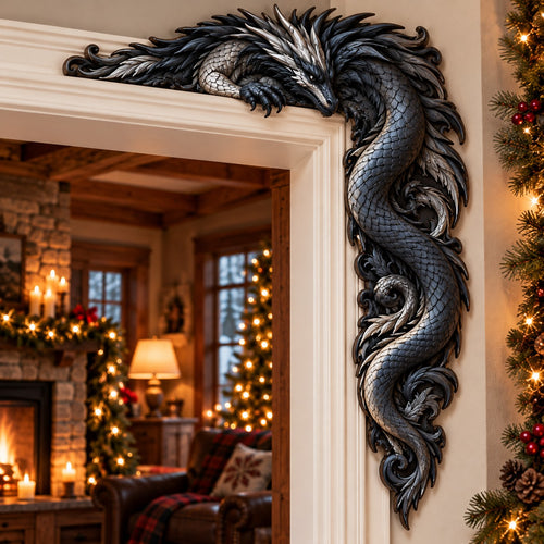 Midnight Silver Dragon Christmas Door Corner Sign TZL0PT0737