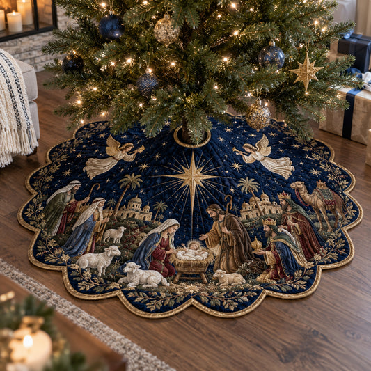 Midnight Star Of Bethlehem Custom Shape Christmas Quilted Tree Skirt TZL0DV069