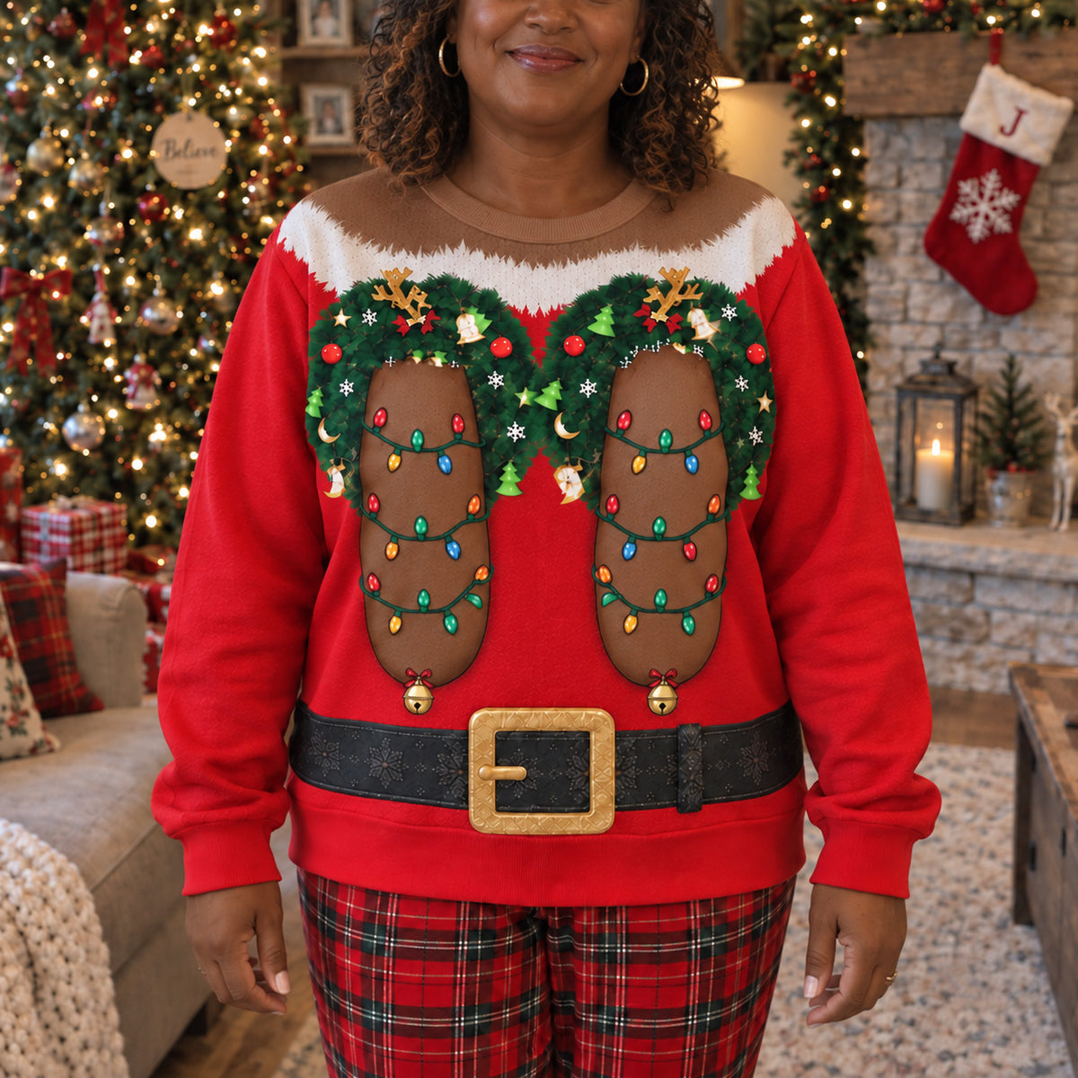 Mistletoe Curves Personalized Ugly Sweatshirt TZL0TV080