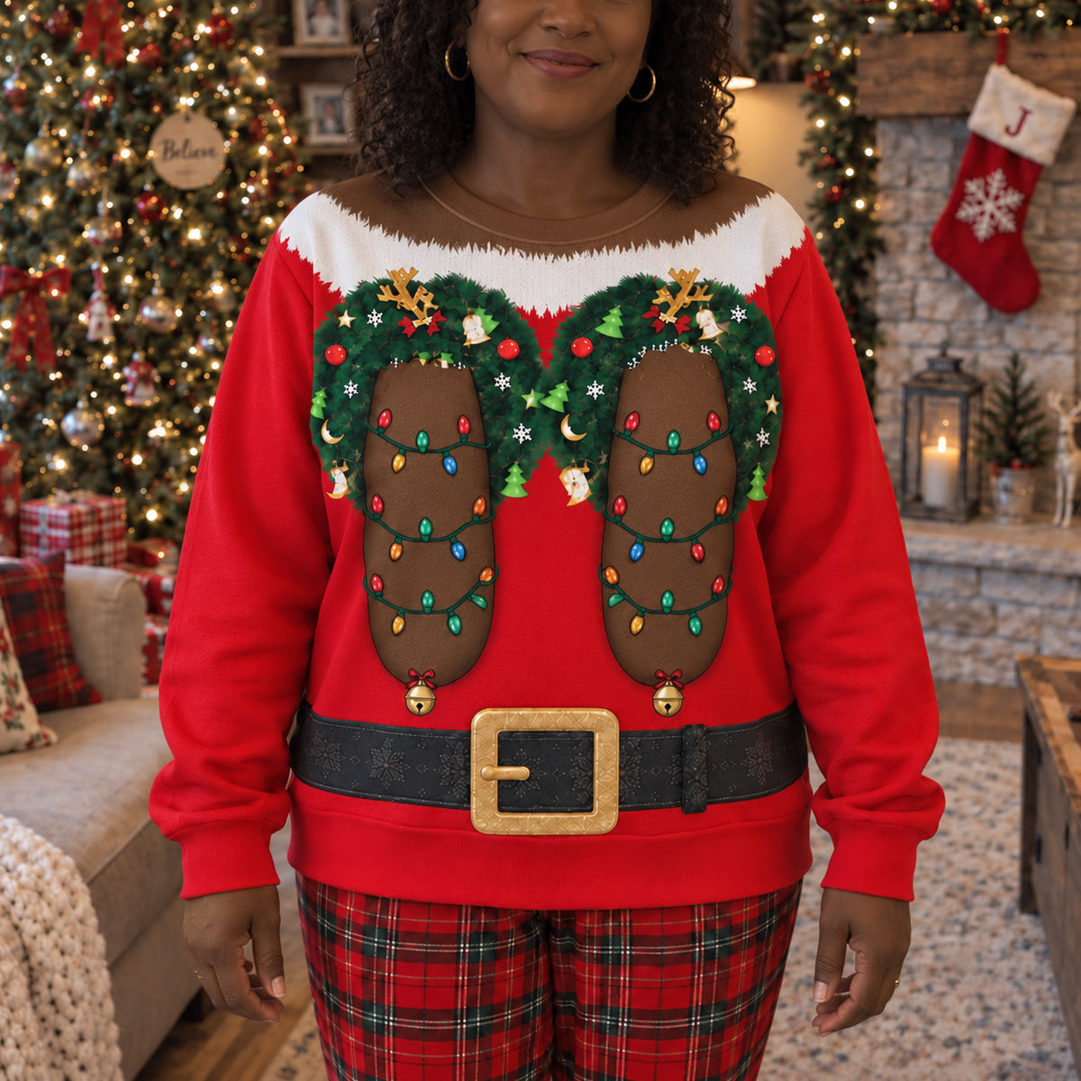 Mistletoe Curves Personalized Ugly Sweatshirt TZL0TV080