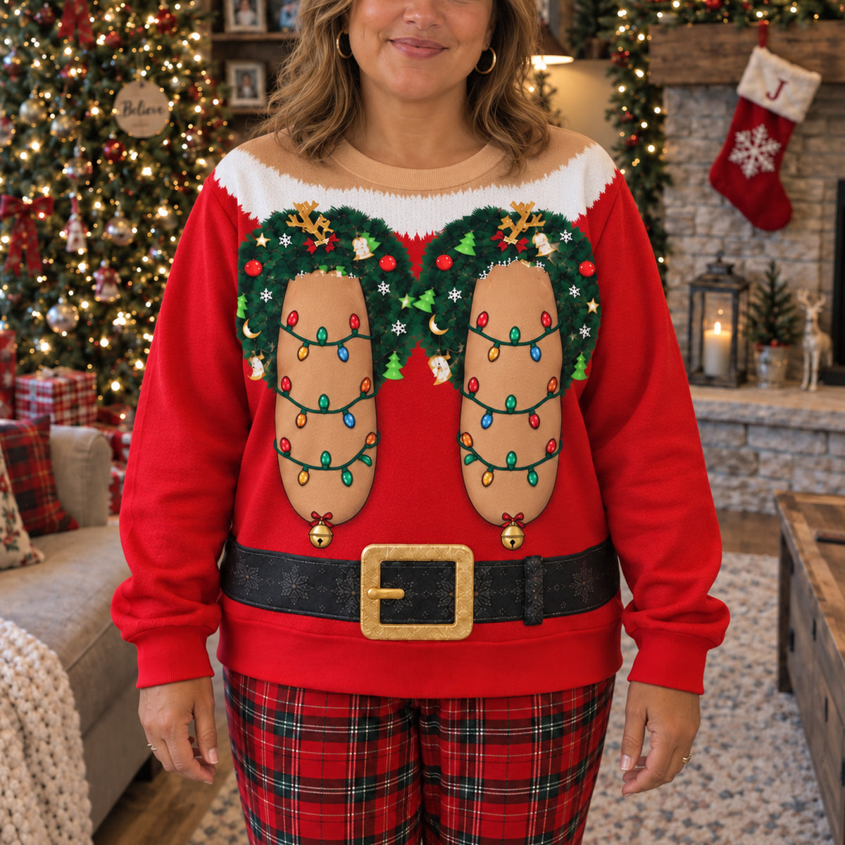 Mistletoe Curves Personalized Ugly Sweatshirt TZL0TV080